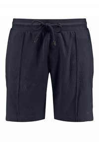 Marineblauwe shorts van lichtgewicht stof, met een elastische tailleband en een trekkoord, voorzakken en subtiele logo-details.