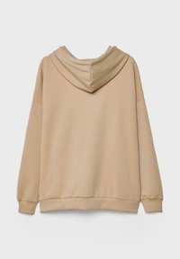 Beige mikina s prostornou kapucí, dlouhými rukávy a žebrovanými manžetami. Vyrobena z měkké látky s hladkým povrchem a minimalistickým designem.