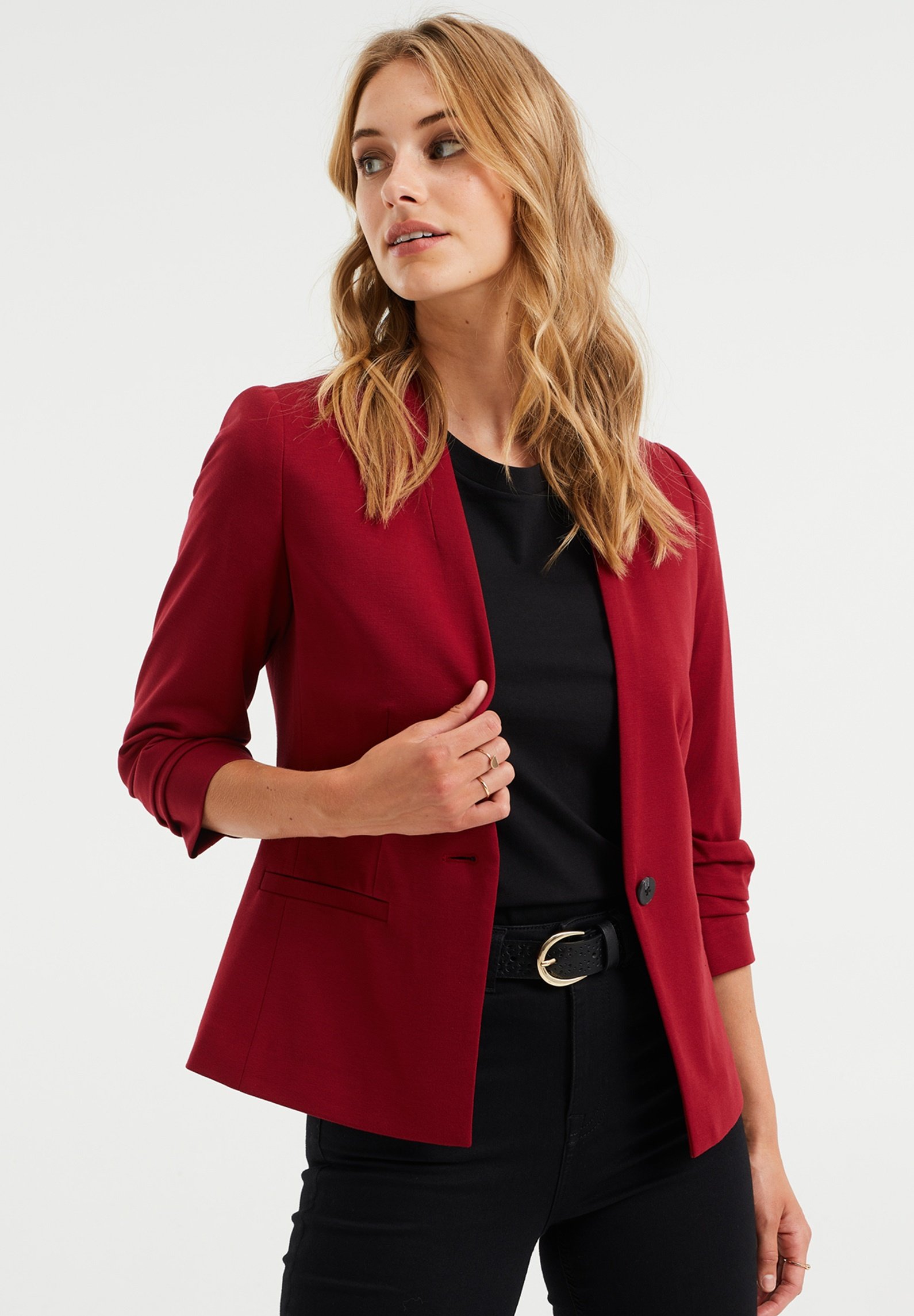 maroon long blazer