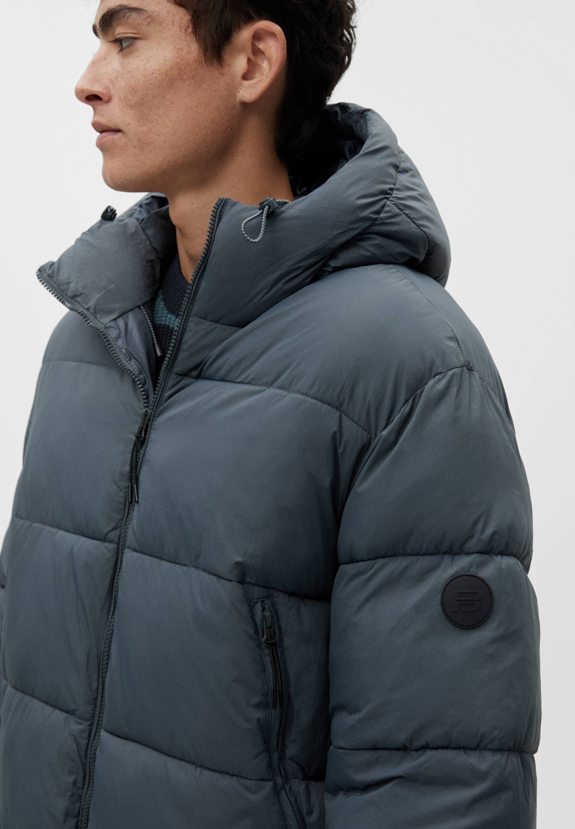 PULL\u0026BEAR Basic LONG Winter coat bluegrey, Men's, Size: XL, Blue-grey