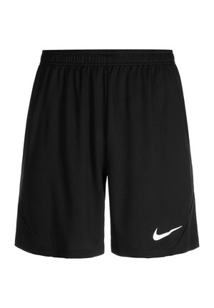 Zwarte sportshorts met elastische tailleband en wit Nike swoosh-logo op het onderste rechterbeen.