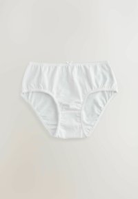 Witte katoen onderbroek met een hoge taille, voorzien van een decoratieve strik op de achterkant en delicate picotrand langs de randen.