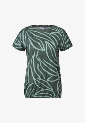 T-shirt vert à manches courtes, avec un léger motif de feuilles de menthe. Confectionné en tissu doux avec une coupe décontractée et un col rond.