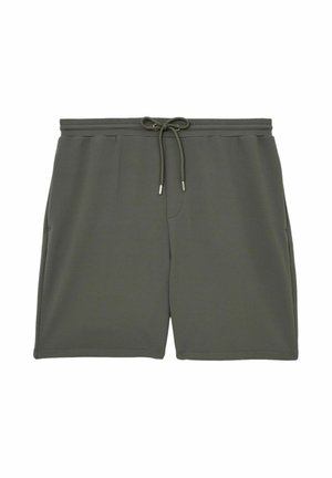 Tmavosivé krátke pletené nohavice s textúrou, s elastickým pásom a sťahovacou šnúrkou, plochým predným dielom a bočnými vreckami.