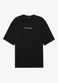 Sort kortærmet T-shirt lavet af bomuld med "Day Dreamer" trykt i lavendel på fronten. Rund halsudskæring og afslappet pasform.