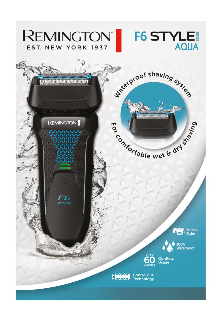 Afeitadora Remington F6, inalámbrica y apta para mojarse, con diseño a prueba de agua, estilizador de barba, 60 minutos de uso y tecnología ControlCut.