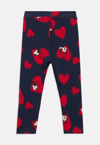 Tumši zili legingi ar sarkaniem sirdīm, dažās sirdīs attēlotas Minnijas peles sejas, ar ribotu vidukļa jostu.