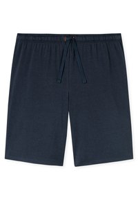 Navyblauwe, katoenmix korte broek met een elastische tailleband en trekkoord. Gladde textuur, knielange stijl zonder patronen of versieringen.