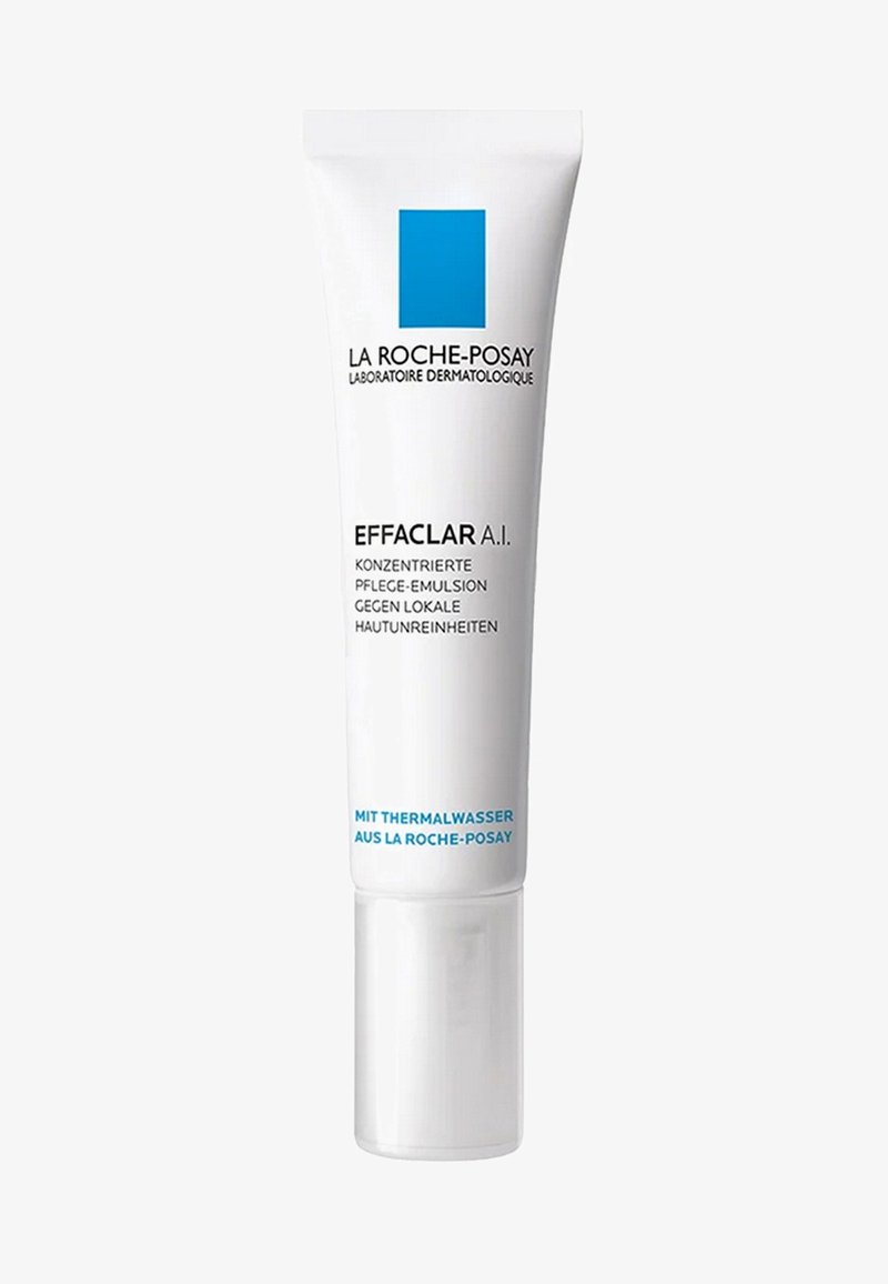 La Roche-Posay Effaclar A.I. konzentrierte Pflegeemulsion in einer Tube für lokale Hautunreinheiten mit Thermalwasser, weiße Verpackung mit blauem Logo.