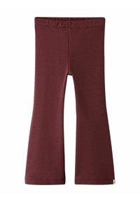 Pantalon large bordeaux avec taille élastique, en tissu doux, présenté à plat sur un fond blanc.