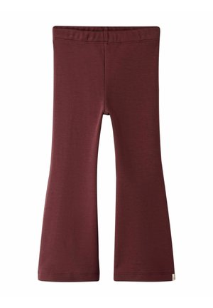 Pantalon large bordeaux avec taille élastique, en tissu doux, présenté à plat sur un fond blanc.