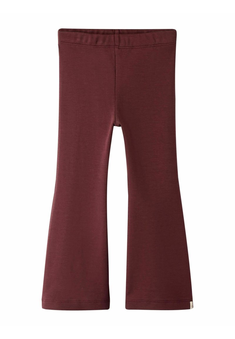 Pantalon large bordeaux avec taille élastique, en tissu doux, présenté à plat sur un fond blanc.
