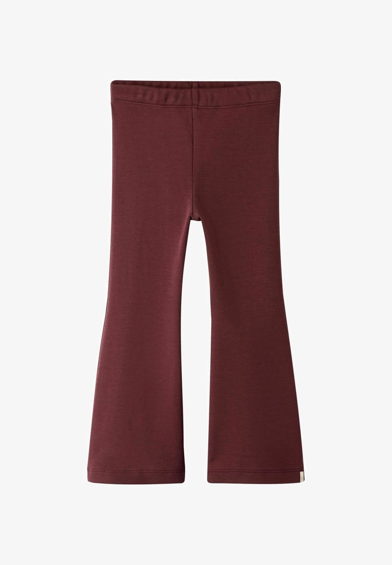 Pantalon large bordeaux avec taille élastique, en tissu doux, présenté à plat sur un fond blanc.