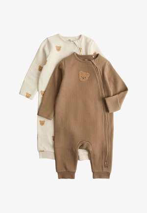 Marks & Spencer, 2 PACK COTTON BLEND BEAR SLEEPSUITS (0-3 YRS). UNISEX - Pyjamas - light cream
