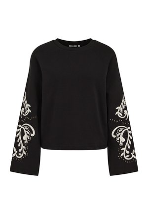 Felpa nera a maniche lunghe con motivi e dettagli floreali bianchi. Realizzata in tessuto morbido, di design cropped con maniche raglan.