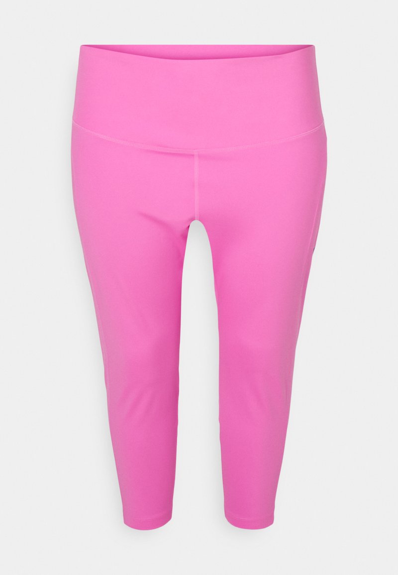 Rózsaszín sport capri leggings rugalmas anyagból, széles derékpánttal és varrat nélküli kialakítással a kényelem és a szabad mozgás érdekében.