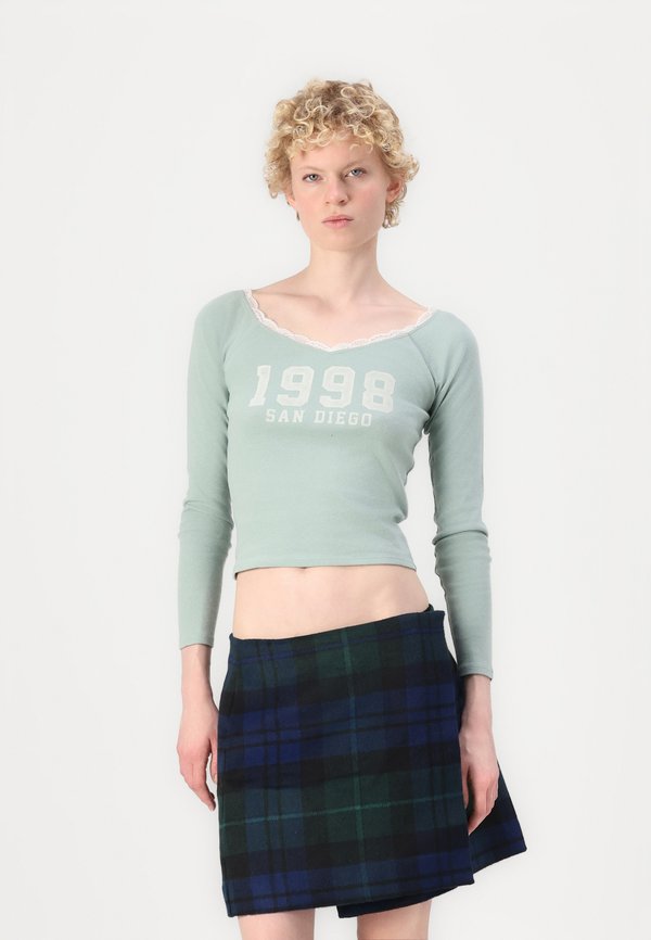 Lace Trim Off-the-Shoulder San Diego Graphic Tee - Long sleeved top