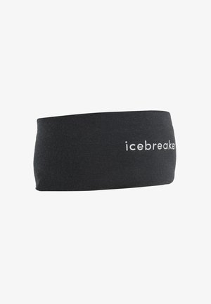 Czarna opaska na głowę z logo "icebreaker" wydrukowanym na białym tle, pokazana na białym tle.