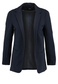 Mörkblå blazer med en strukturerad design, långa ärmar och två framfickor. Texturerad tyg med en slät innerfoder.
