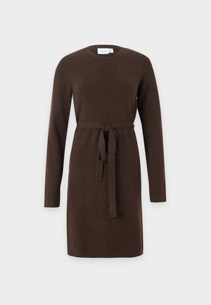 VILA, VILIGA O NECK BELTED DRESS - Φόρεμα-πουλόβερ - coffee bean melange