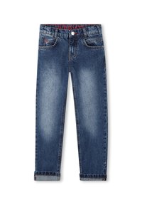 Blauwe denim jeans met een rechte pasvorm, lichte vervaging, vijf zakken en opgerolde cuffs. Voorzien van een merklogo in de tailleband.