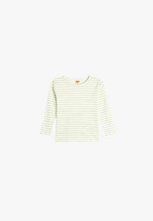 Lysegrønt langærmet skjorte lavet af blødt stof, med vandrette hvide striber og rund halsudskæring. Klassisk pasform design.