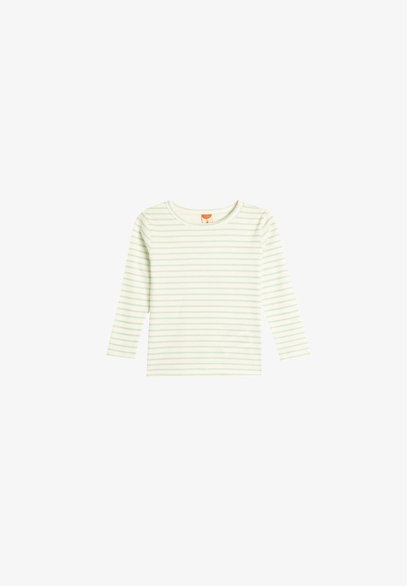 Lysegrønt langærmet skjorte lavet af blødt stof, med vandrette hvide striber og rund halsudskæring. Klassisk pasform design.