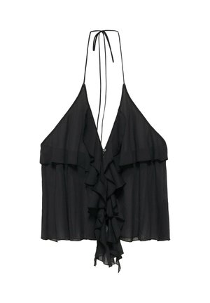 PULL&BEAR, RUFFLED HALTER - TOP - Débardeur - black