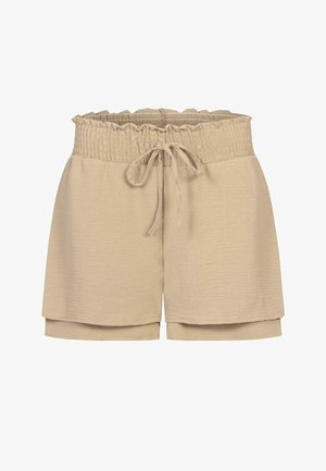 Beez shortsid elastse smockitud vööga ja nööriga. Sile kangas, millel on mugav lõige, ja kihiline äärise detail.