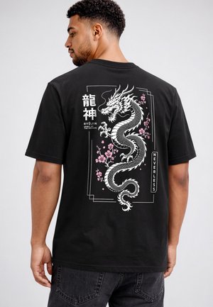 Neverless, HERREN T-SHIRT - DESIGN SAKURA DRAGON - OVERSIZED RELAXED FIT - Print T-shirt - relaxed-fit schwarz
