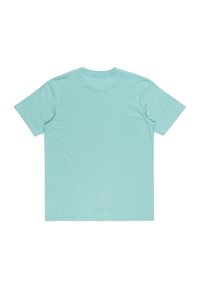 Light blue cotton t-shirt with short sleeves, crew neck, and a smooth texture; plain back without designs or patterns.