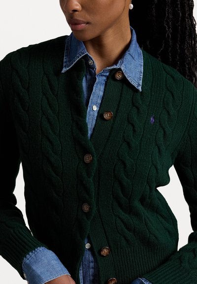 Polo Ralph Lauren CABLE KNIT WOOL CASHMERE CARDIGAN - Cardigan - moss agate