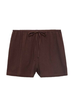Hnědé kraťasy vyrobené z lehkého materiálu, s elastickým pasem a šňůrkou na stažení. Design je uvolněný s rovnými, zakončenými nohavicemi.