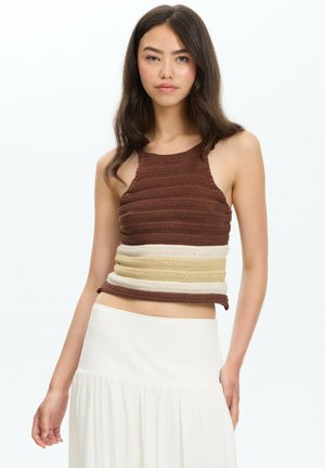 INSIDE, TOP CROP HALTER DE RAYAS TRICOTOSA - Top - marron