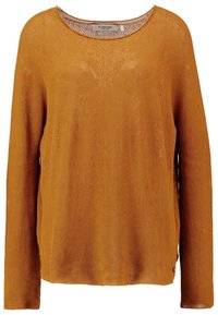 Pitkähihaisen villapaidan v�äri on sinapinkeltainen, siinä on väljää neulosta, leveä kaula-aukko ja suora leikkaus, jossa on kevyet sivuhaavat helmassa.