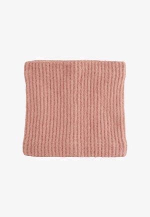 Rózsaszín bordázott kötött takaró, puha anyagból készült, texturált felülettel, amelyen egyenletes függőleges vonalak találhatók, és téglalap alakú.