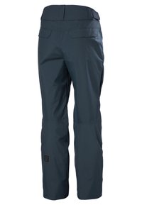Marineblauwe waterdichte broek met rechte snit, elastische tailleband en twee achterzakken. Bevat een logopatch op het onderbeen.