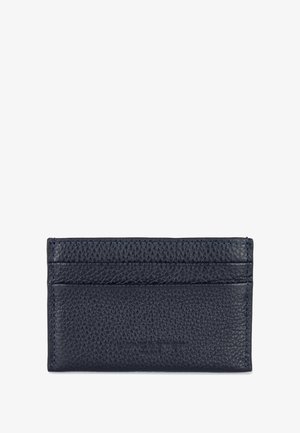 Navy Leder Kartenhalter mit strukturiertem Finish, ausgestattet mit mehreren Kartenfächern. Genähte Kanten in kontrastierendem Blau. Kompakte rechteckige Form.
