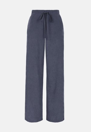 Pantaloni blu navy a gamba larga con vita elasticizzata e coulisse frontale, realizzati in tessuto morbido e lavorato.