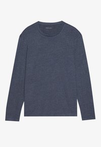 Dark blue long-sleeve T-shirt made of soft fabric, featuring a round neckline and straight hem, without any visible patterns or accents.
