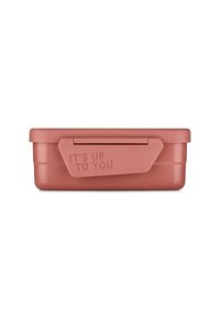 Opslagdoos in matte terracotta kunststof met een rechthoekige vorm, voorzien van een deksel en gegraveerde tekst "HET IS AAN JOU" aan de zijkant.