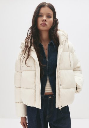 PULL&BEAR QUILTED WITH HOOD - Veste d'hiver - beige