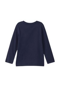 Langarmshirt aus einfarbigem, navy Baumwollstoff mit Rundhalsausschnitt und geradem Saum. Mit gerippten Bündchen und glatter Textur.