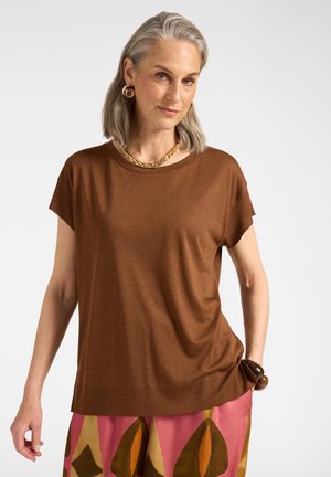 Elena Mirò, T-SHIRT CON BORDI A COSTE - Camiseta básica - marrone