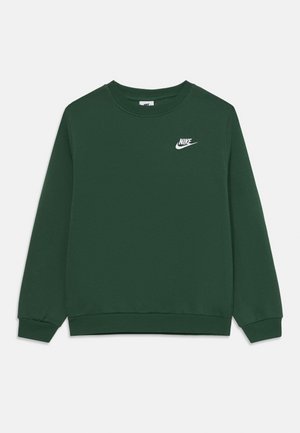 Sweat Nike vert foncé à manches longues avec col rond et petit logo Nike blanc sur la poitrine gauche.