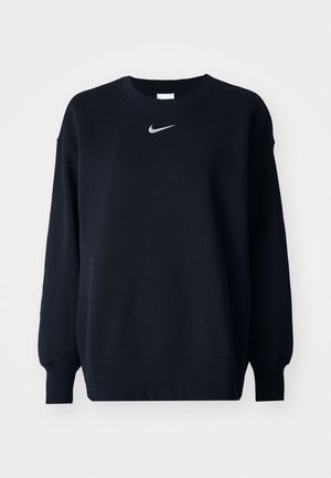 Zwarte sweatshirt van een katoenmix; geribbelde ronde hals, lange mouwen en elastische manchetten; heeft een klein zilver Nike-logo op de borst.