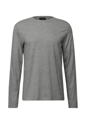 Langärmliges graues T-Shirt aus einem weichen Baumwoll-Mix mit Rundhalsausschnitt, das ein dezentes Logo auf der Brust und eine lässige Passform bietet.