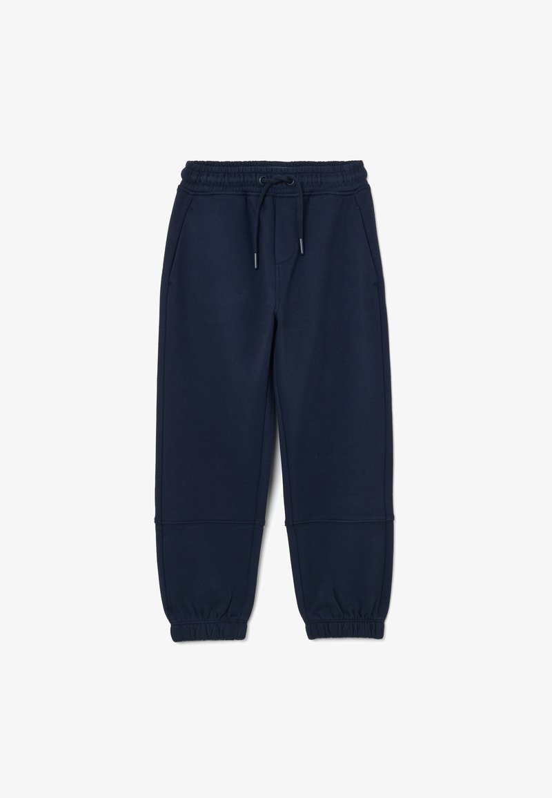 Dunkelblaue Jogginghose mit elastischem Bund, verstellbarem Kordelzug, seitlichen Taschen und elastischen Bündchen an den Knöcheln.