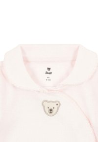  combinaison bébé en coton rose avec un col arrondi, ornée d'un visage d'ours brodé sur la poitrine. Taille 62, convient pour 2-3 mois.