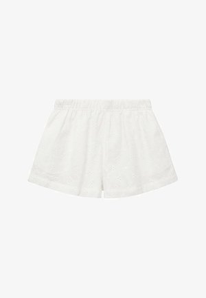 Shorts en coton blancs avec une taille élastique et un délicat motif brodé sur l'ensemble du tissu.